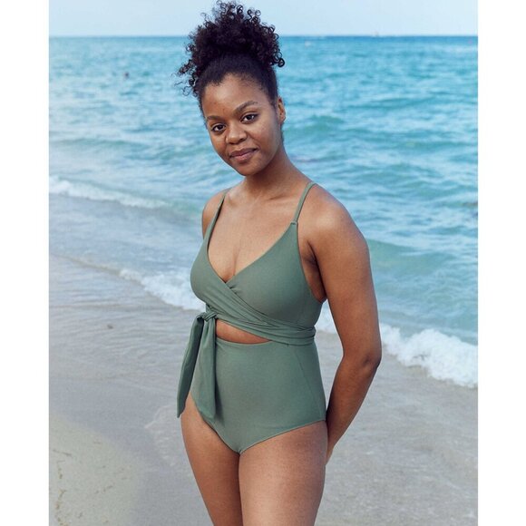 Aerie Olive Green Wrap Full Coverage One Piece Swimsuit 3584 - Picture 7 of 7